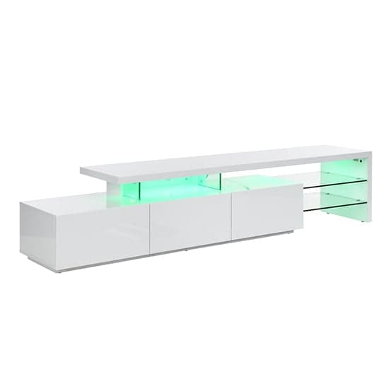 Alpha High Gloss TV Stand With Storage In White And LED Lights
