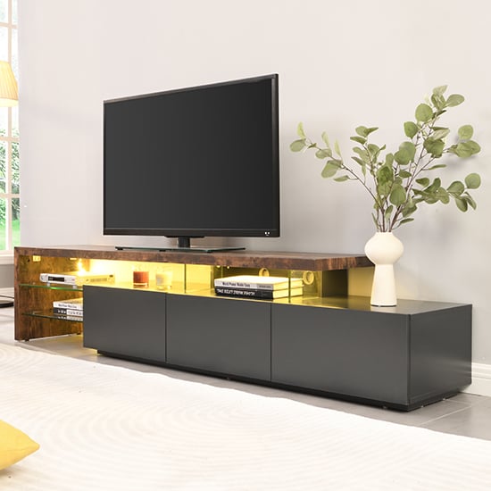 Alpha Wooden TV Stand With Storage In Rustic Oak And LED