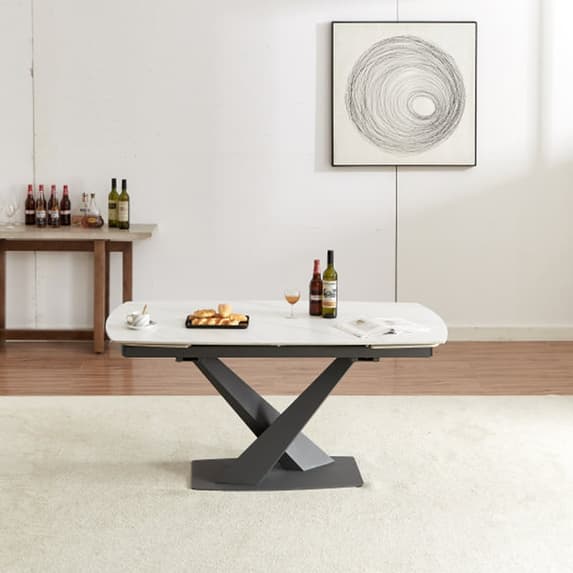 Amityville Sintered Stone Extending Dining Table With Anthracite Base