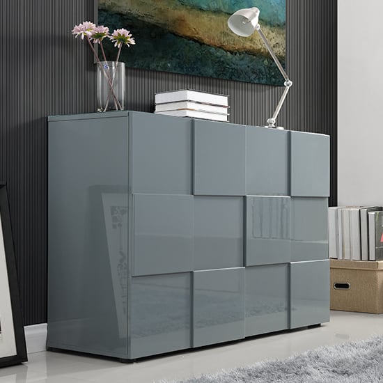 Ashland High Gloss Highboard With 2 Doors In Grey