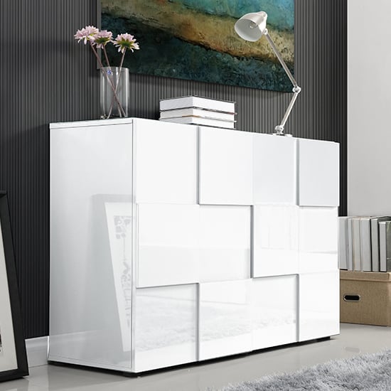 Ashland High Gloss Highboard With 2 Doors In White