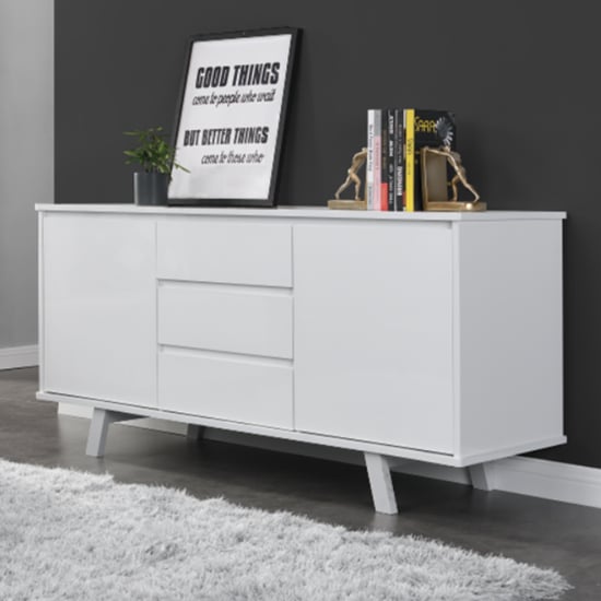 Assago High Gloss Sideboard With 2 Doors 3 Drawers In White