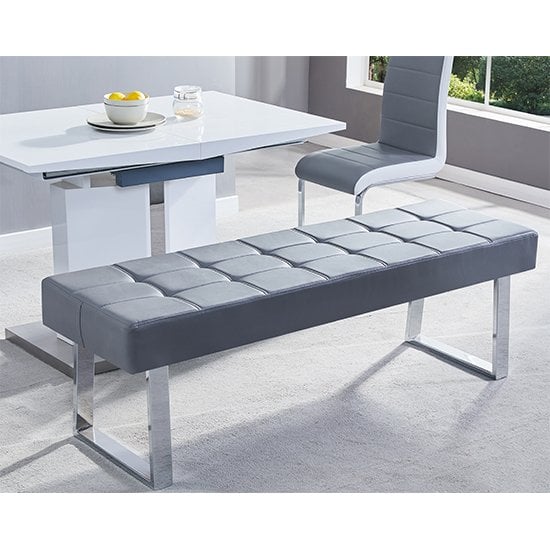 Auburn Large Faux Leather Dining Bench In Grey