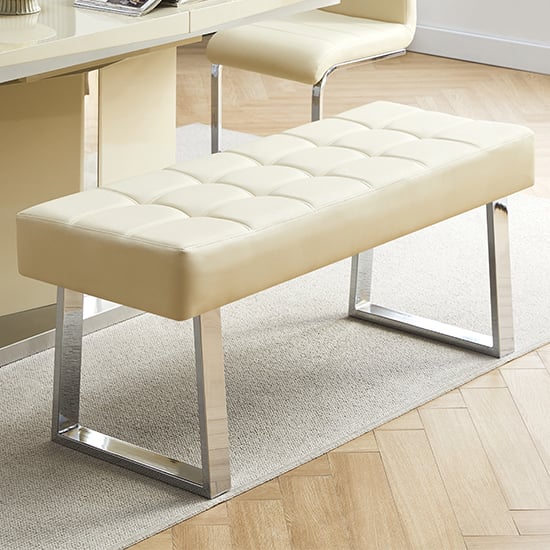 Auburn Small Faux Leather Dining Bench In Cream