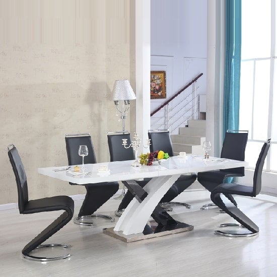 Axton Large Extending Black Dining Table 6 Sumter Black Chairs