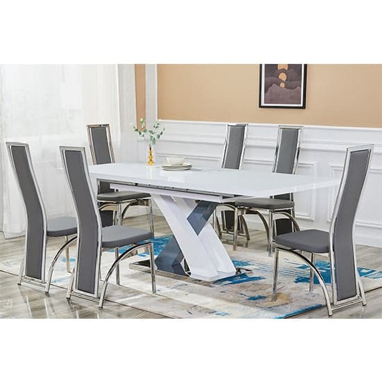 Axton Large Extending Gloss Dining Table In White And Grey