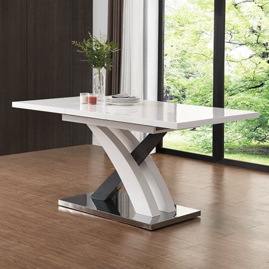 Axton Small Extending Gloss Dining Table In White And Grey