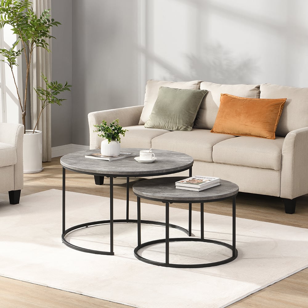 Bellport Wooden Nesting Coffee Table In Concrete Effect