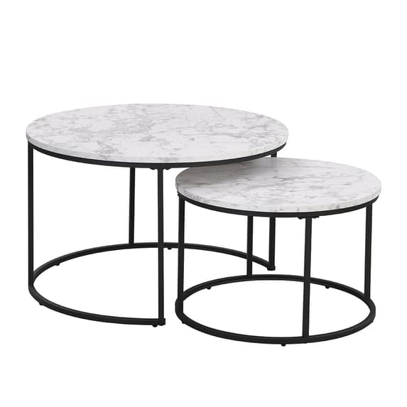 Bellport Wooden Nesting Coffee Tables In White Marble Effect