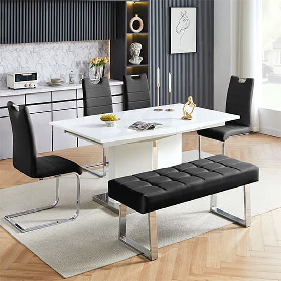 Belmont White Dining Table Large 4 Petersburg Black Chairs Bench