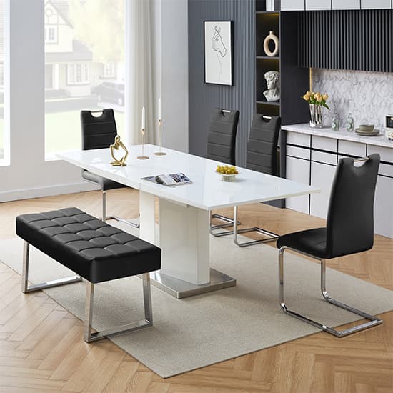 Belmont White Dining Table Large 4 Petersburg Black Chairs Bench
