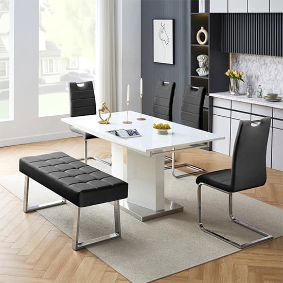 Belmont White Dining Table Large 4 Petersburg Black Chairs Bench