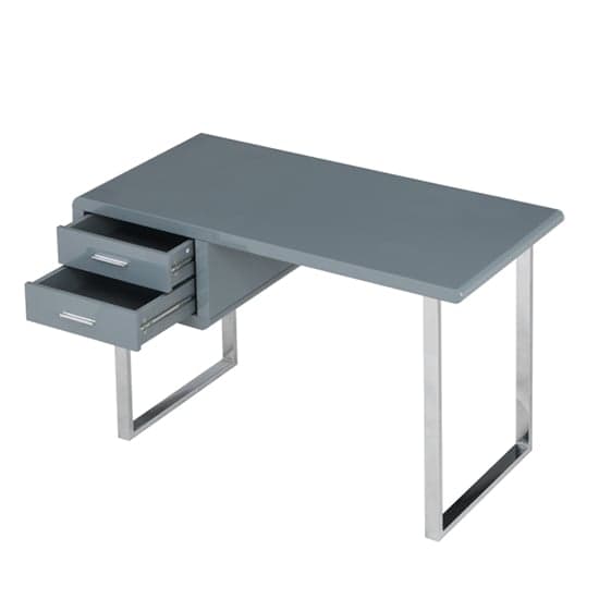 Carroll High Gloss Computer Desk In Grey With Chrome Legs
