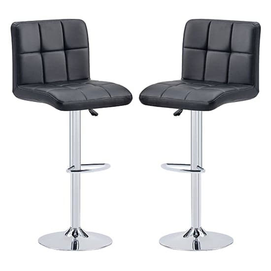 Concord Black Faux Leather Bar Stools With Chrome Base In Pair