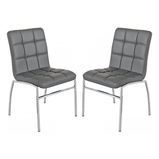 Concord Grey Faux Leather Dining Chairs With Chrome Legs In Pair