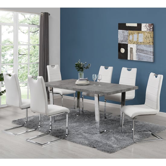 Corbin Concrete Effect Dining Table With 6 Petersburg White Chair