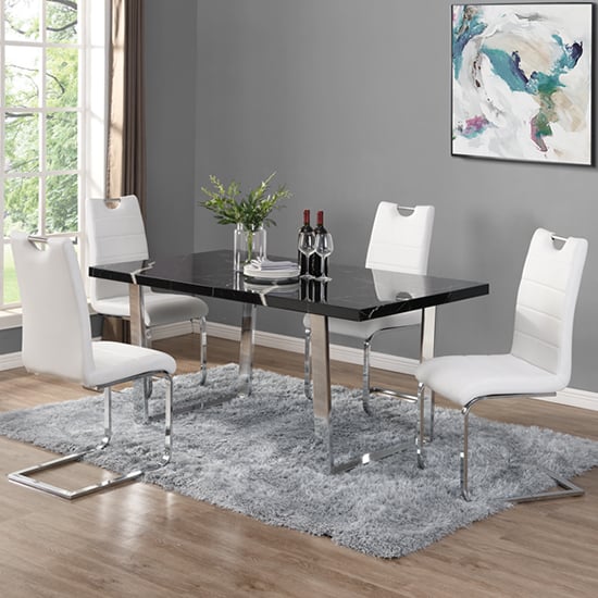 Corbin Milano Marble Effect Dining Table 6 Petersburg White Chair