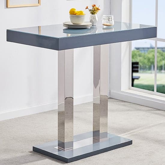 Cortina Grey High Gloss Bar Table 4 Riga Black White Stools