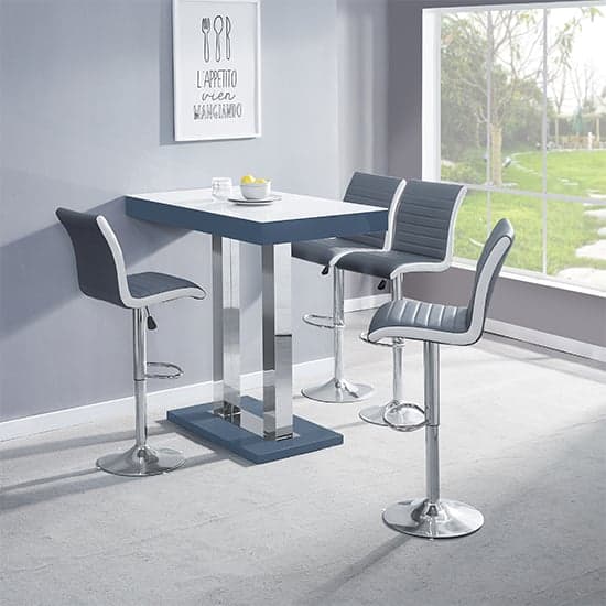 Cortina High Gloss Bar Table In Grey With White Glass Top