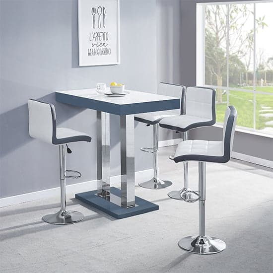 Cortina High Gloss Bar Table In Grey With White Glass Top