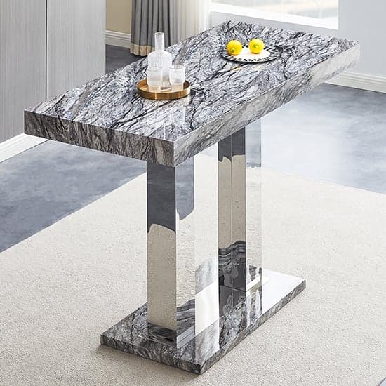Cortina High Gloss Bar Table Large In Melange Marble Effect