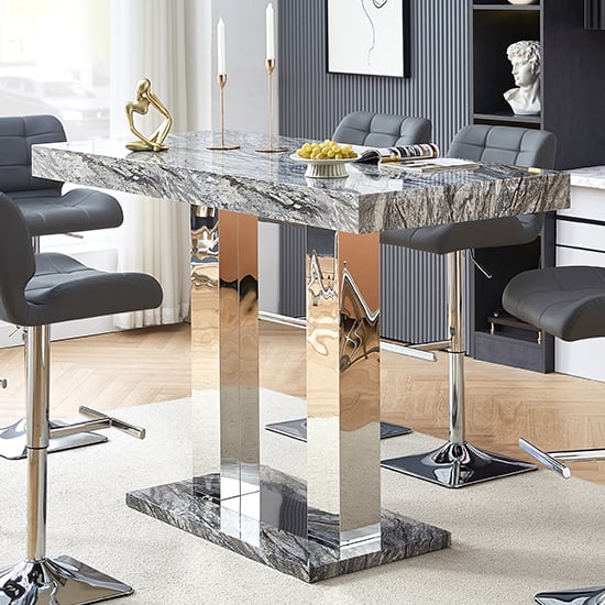 Cortina High Gloss Bar Table Large In Melange Marble Effect