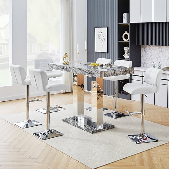 Cortina Melange Effect Bar Table Large 6 Canyon White Stools