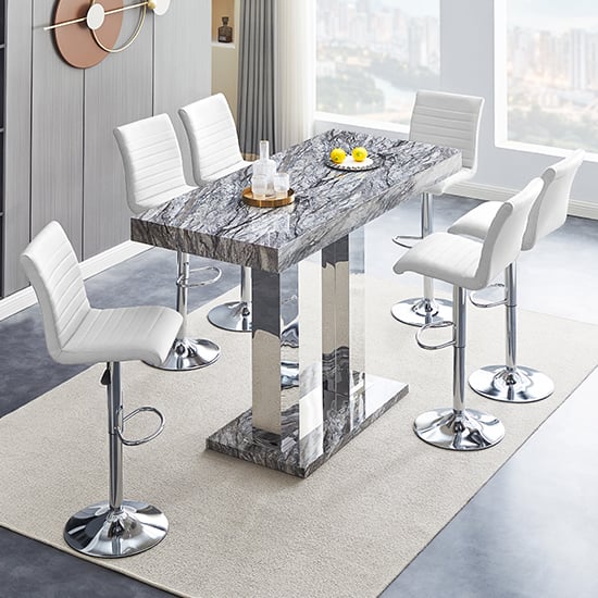 Cortina Melange Effect Bar Table Large 6 Rifle White Stools