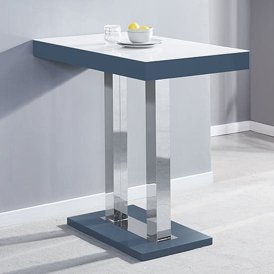 Cortina White Grey Gloss Bar Table With 4 Canyon Grey Stools