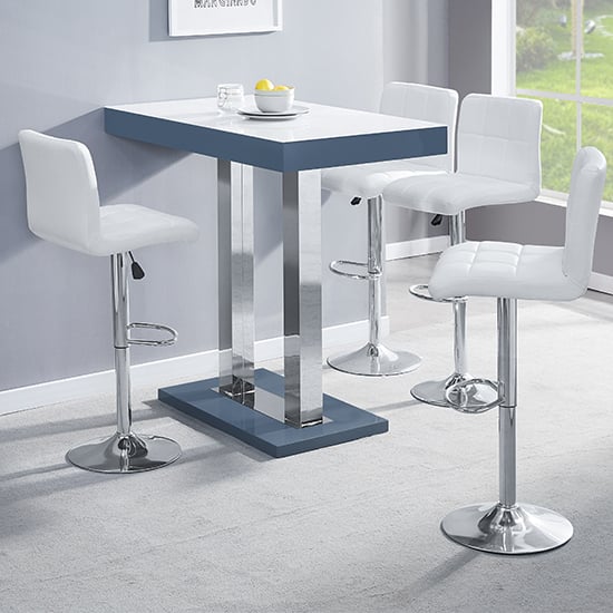 Cortina White Grey Gloss Bar Table With 4 Concord White Stools