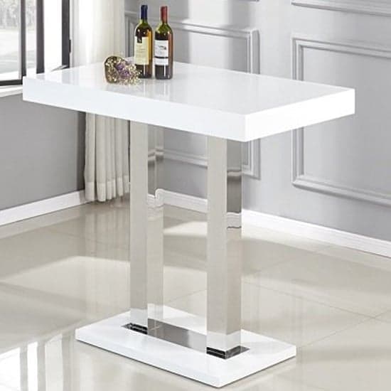 Cortina White High Gloss Bar Table 4 Cortez Black White Stools