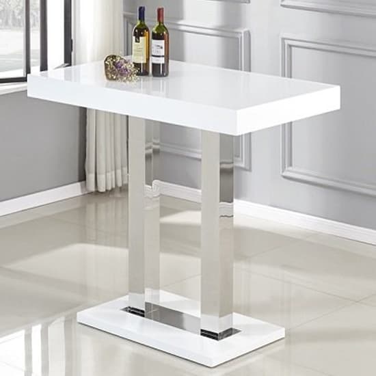 Cortina White High Gloss Bar Table 4 Riga Teal White Stools