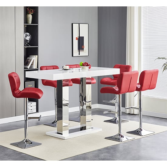 Cortina White High Gloss Bar Table Large 6 Canyon Bordeaux Stools