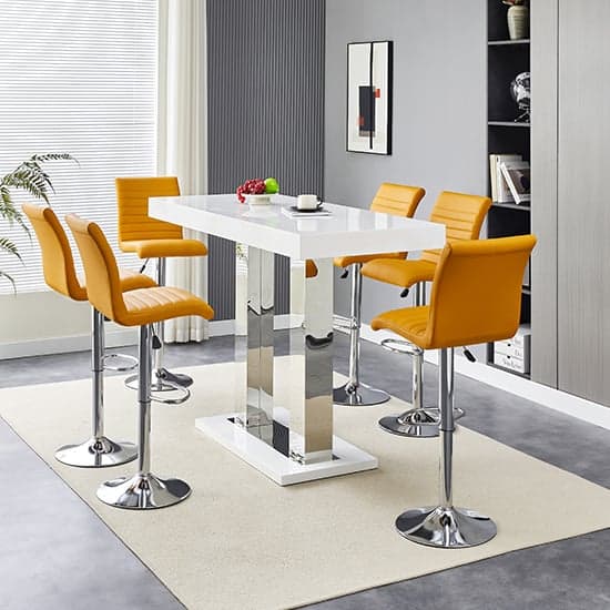 Cortina White High Gloss Bar Table Large 6 Rifle Curry Stools