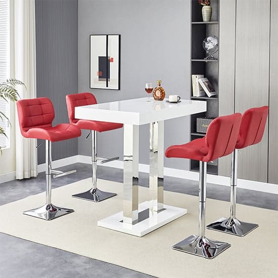 Cortina White High Gloss Bar Table Small 4 Canyon Bordeaux Stools