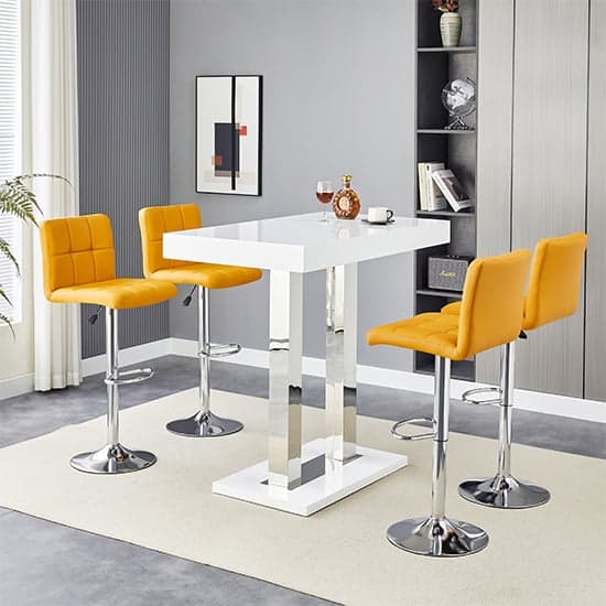 Cortina White High Gloss Bar Table Small 4 Concord Curry Stools