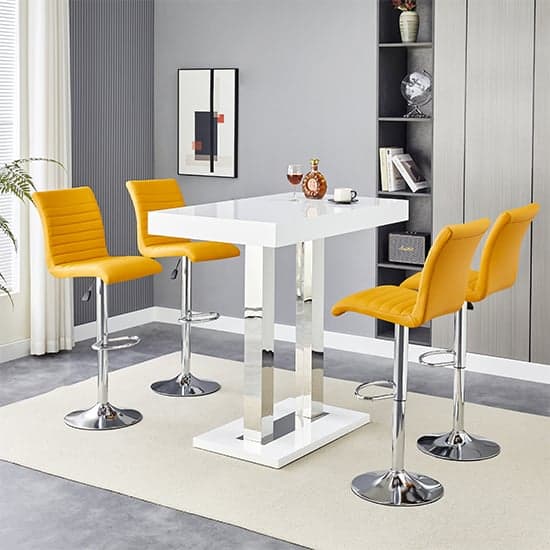 Cortina White High Gloss Bar Table Small 4 Rifle Curry Stools