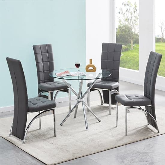 Cripple Cross Round Clear Glass Dining Table With Chrome Legs