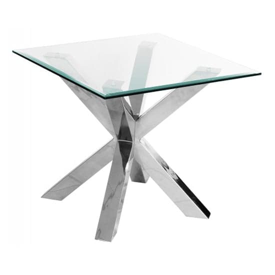 Crossville Square Glass Lamp Table With Stainless Steel Legs