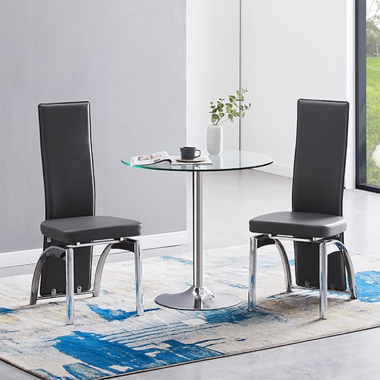 Danville Clear Glass Dining Table With 2 Rimouski Grey Chairs