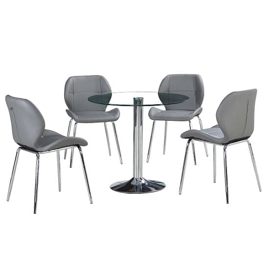 Danville Clear Glass Dining Table With 4 Darien Grey Chairs