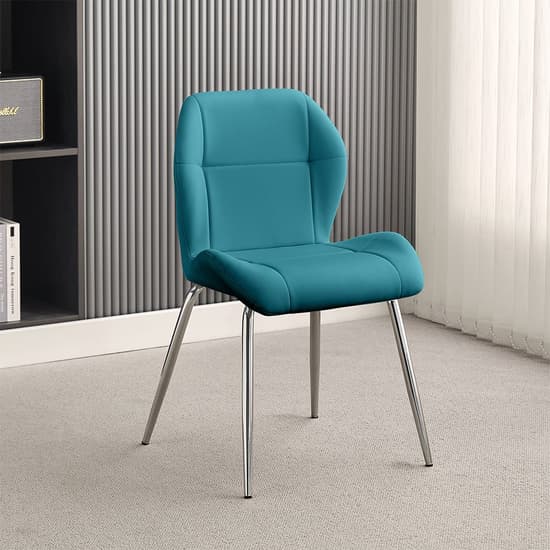 Darien Faux Leather Dining Chair In Teal With Chrome Legs
