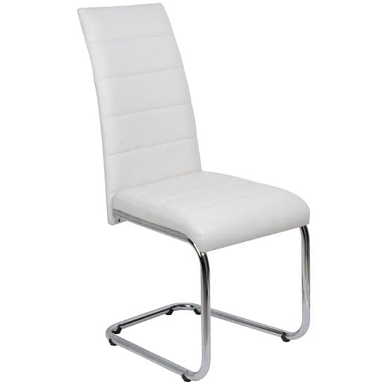 Dauphin Faux Leather Dining Chair In White With Chrome Legs