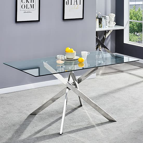 Denton Large Glass Dining Table With 6 Chickasha Grey Chairs