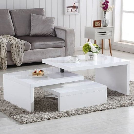 Detroit Rotating High Gloss Coffee Table With 3 Tops In White