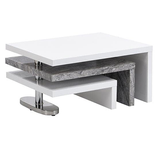 Detroit Rotating White Gloss Coffee Table In Melange Marble Effect