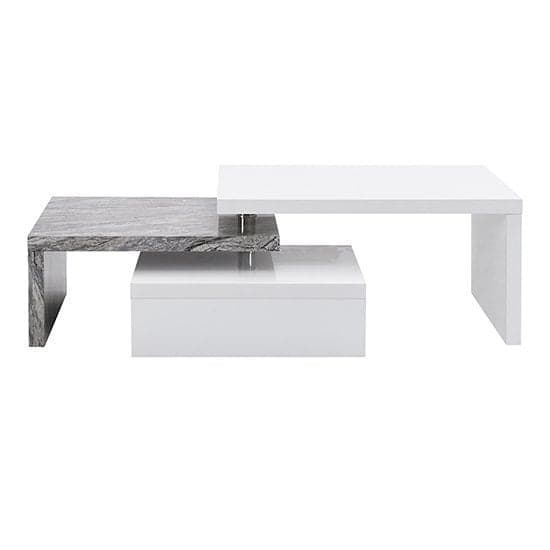 Detroit Rotating White Gloss Coffee Table In Melange Marble Effect