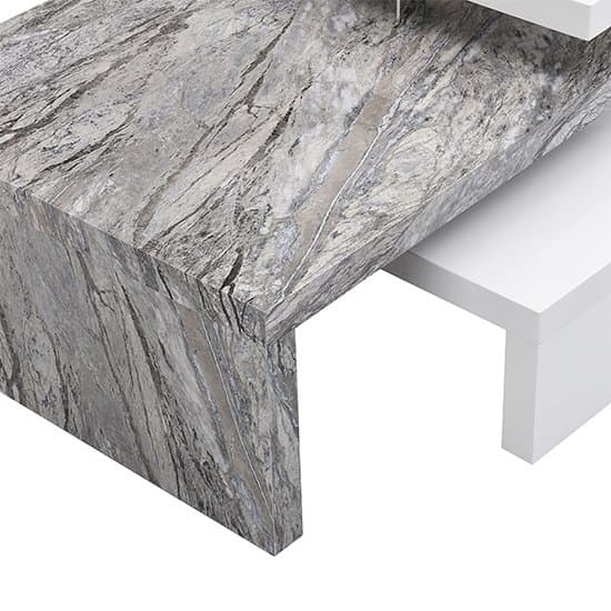 Detroit Rotating White Gloss Coffee Table In Melange Marble Effect