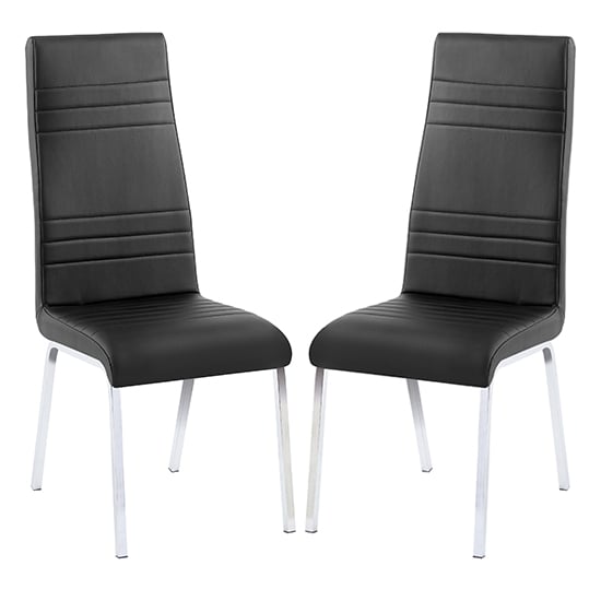 Dortmund Black Faux Leather Dining Chairs With Chrome Legs In Pair