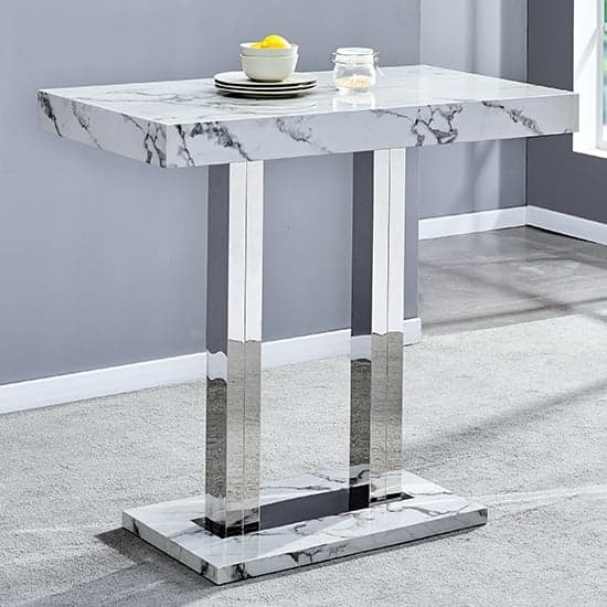 Cortina Diva Marble Effect High Gloss Bar Table 4 Rifle Black Stools